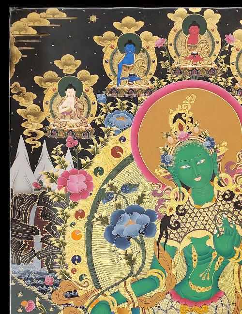 Green Tara Thangka, Tibetan Buddhist Art, Hand Painted, [real Gold]