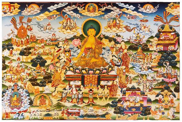 Shakyamuni Buddha Thangka, Tibetan Buddhist Art, Hand Painted, [real Gold], Horizontal