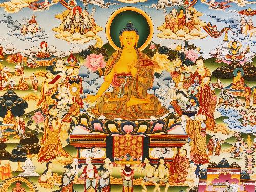Shakyamuni Buddha Thangka, Tibetan Buddhist Art, Hand Painted, [real Gold], Horizontal