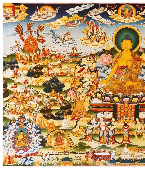 Shakyamuni Buddha Thangka, Tibetan Buddhist Art, Hand Painted, [real Gold], Horizontal