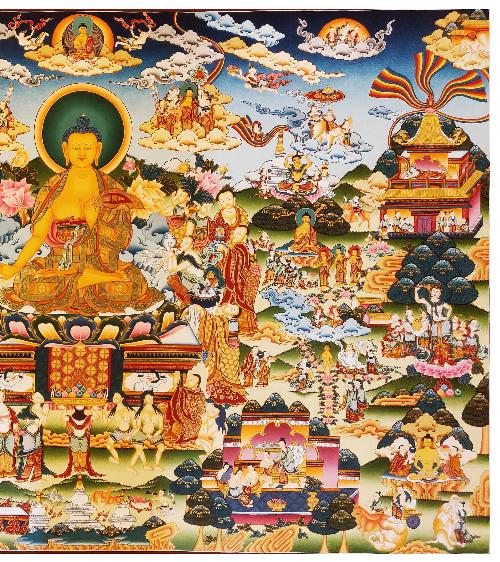 Shakyamuni Buddha Thangka, Tibetan Buddhist Art, Hand Painted, [real Gold], Horizontal