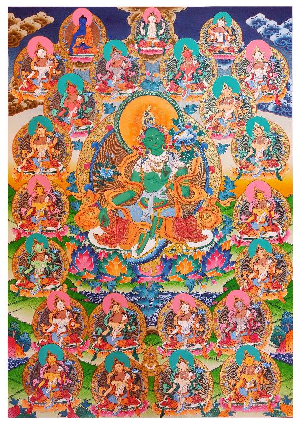 21 Tara Thangka, Tibetan Buddhist Art, Hand Painted, [real Gold]