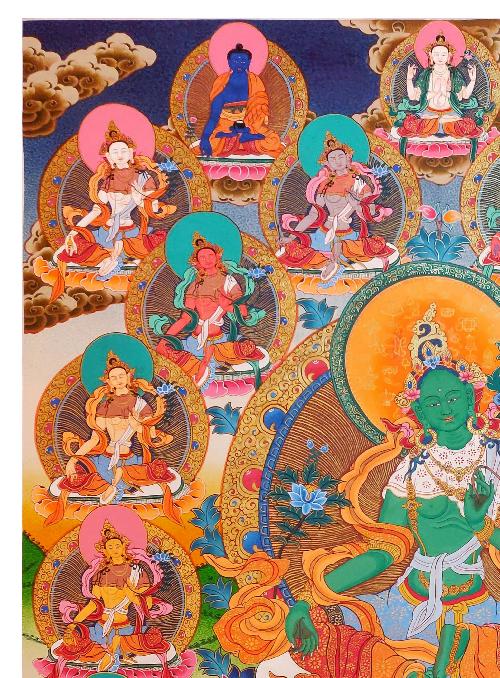 21 Tara Thangka, Tibetan Buddhist Art, Hand Painted, [real Gold]