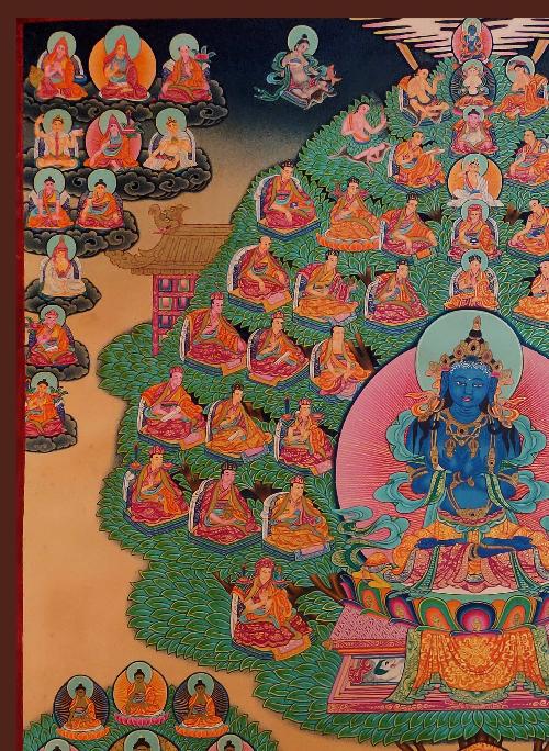 Vajradhara Thangka, Tibetan Buddhist Art, Hand Painted, [real Gold], [refuge Tree Vajradhara], [thangka Smoked], [rare Find]