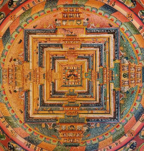 Mandala Thangka, Tibetan Buddhist Art, Hand Painted, [real Gold] With [kalachakra]