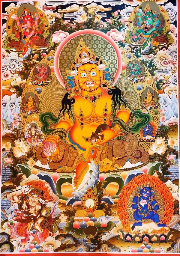 Five Jambhala Thangka, Tibetan Buddhist Art, Hand Painted, [real Gold]