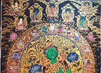 Green Tara Thanka, Realgold, Tibetan Buddhist Art, Hand Painted, [real Gold], [three Goddess Of Divine Grace], [pancha Buddha]