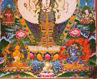 Avalotitesvara Thangka, Tibetan Buddhist Art, Hand Painted, [real Gold], [three Great Bodhisattvas], [pancha Buddha]