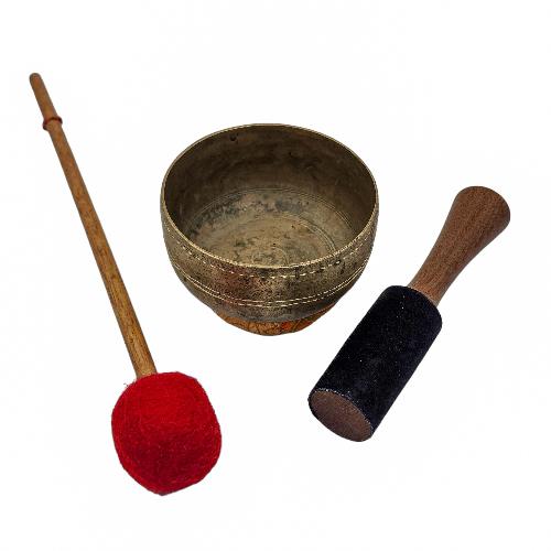 Kopre Singing Bowl, Buddhist Hand Beaten, Antique Finishing, [select Accessories]