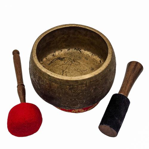 Mani Singing Bowl, Buddhist Hand Beaten, Antique Finishing, [select Accessories]