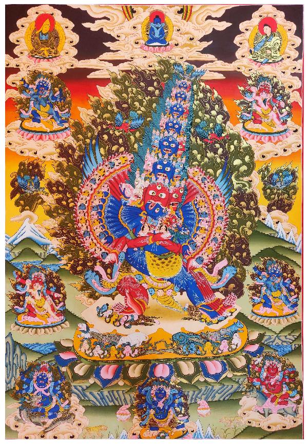 Secret Accomplishment Hayagriva Thangka, Tibetan Buddhist Art, Hand Painted, [real Gold], [rare Find], Heruka