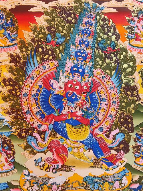 Secret Accomplishment Hayagriva Thangka, Tibetan Buddhist Art, Hand Painted, [real Gold], [rare Find], Heruka