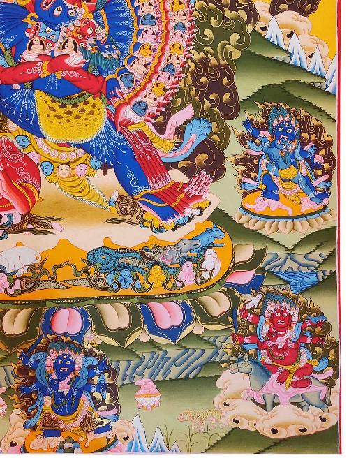 Secret Accomplishment Hayagriva Thangka, Tibetan Buddhist Art, Hand Painted, [real Gold], [rare Find], Heruka