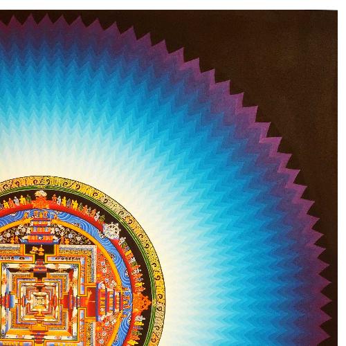 Kalachakra Thangka, Tibetan Buddhist Art, Hand Painted, [real Gold], Rainbow Design
