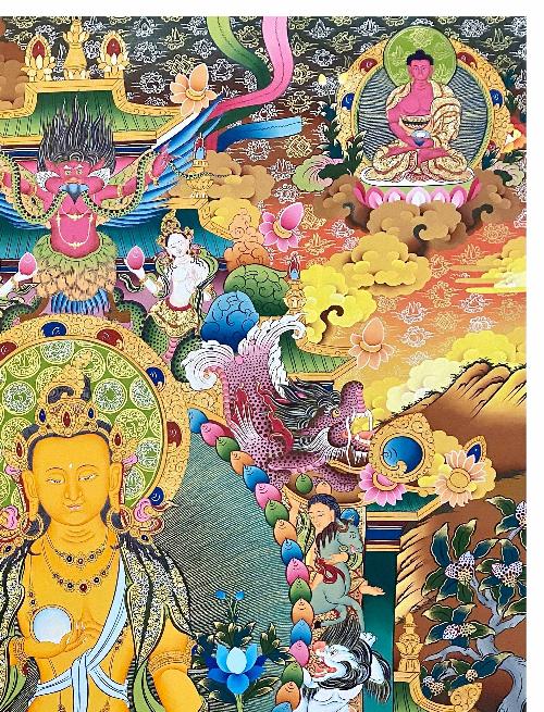 Ksitigarbha Thangka, Tibetan Buddhist Art, Hand Painted, [real Gold]