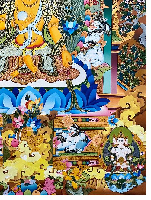 Ksitigarbha Thangka, Tibetan Buddhist Art, Hand Painted, [real Gold]
