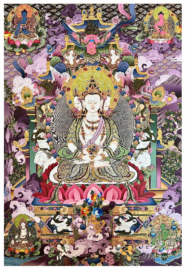 Maha Vairochana Thangka, Tibetan Buddhist Art, Hand Painted, [real Gold]
