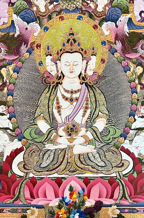 Maha Vairochana Thangka, Tibetan Buddhist Art, Hand Painted, [real Gold]