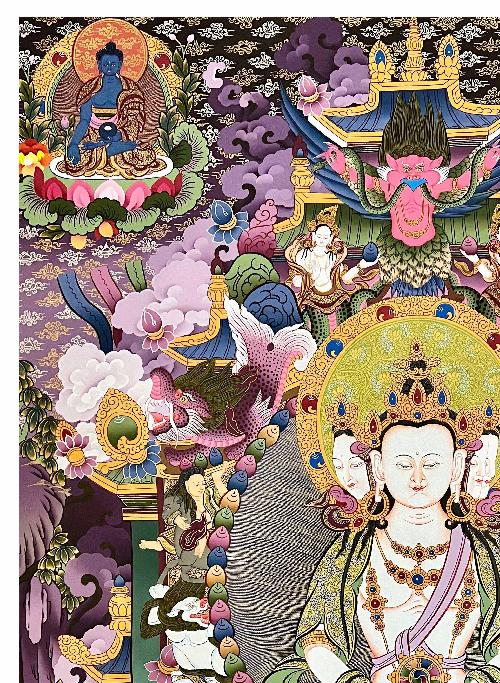Maha Vairochana Thangka, Tibetan Buddhist Art, Hand Painted, [real Gold]