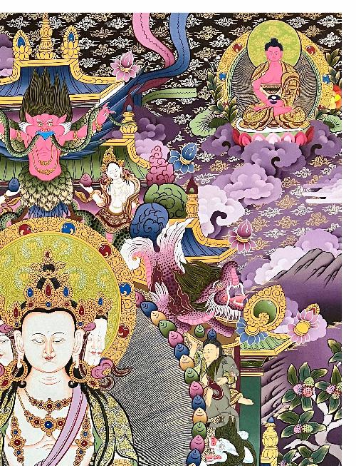 Maha Vairochana Thangka, Tibetan Buddhist Art, Hand Painted, [real Gold]
