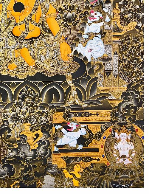 Ksitigarbha Thangka, Tibetan Buddhist Art, Hand Painted, [real Gold]