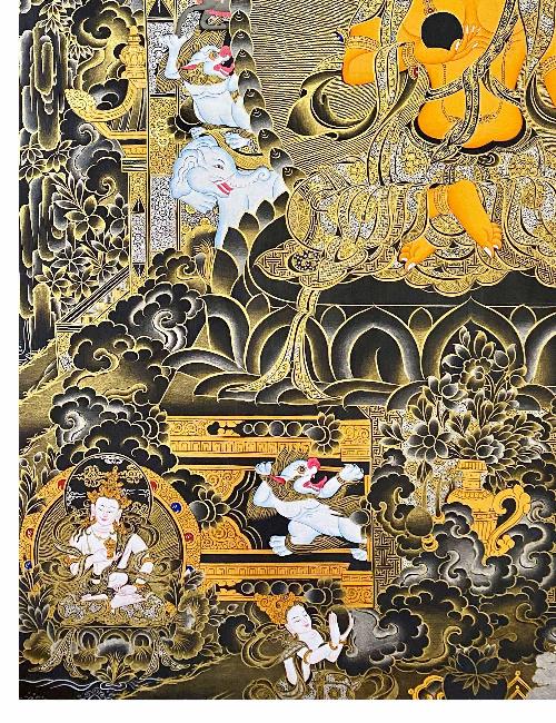 Ksitigarbha Thangka, Tibetan Buddhist Art, Hand Painted, [real Gold]