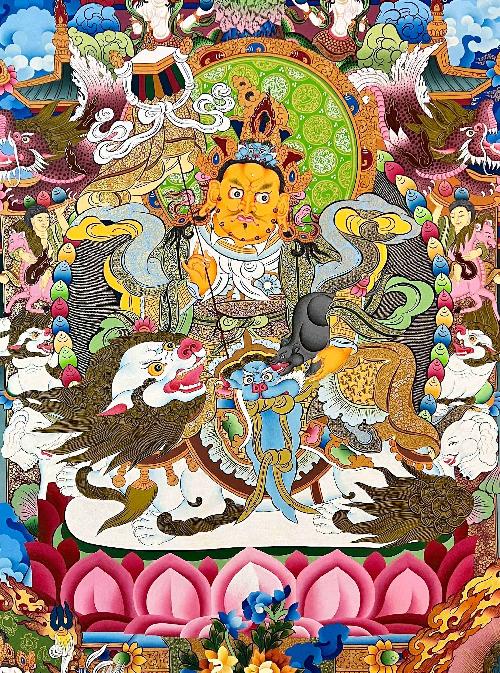 Jambhala: Namtose Thangka, Tibetan Buddhist Art, Hand Painted, [real Gold]