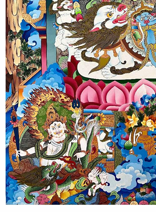 Jambhala: Namtose Thangka, Tibetan Buddhist Art, Hand Painted, [real Gold]