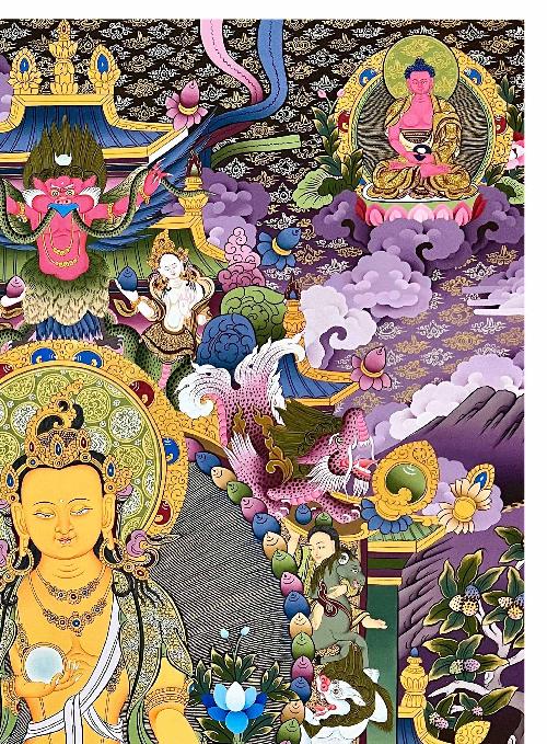 Ksitigarbha Thangka, Tibetan Buddhist Art, Hand Painted, [real Gold]
