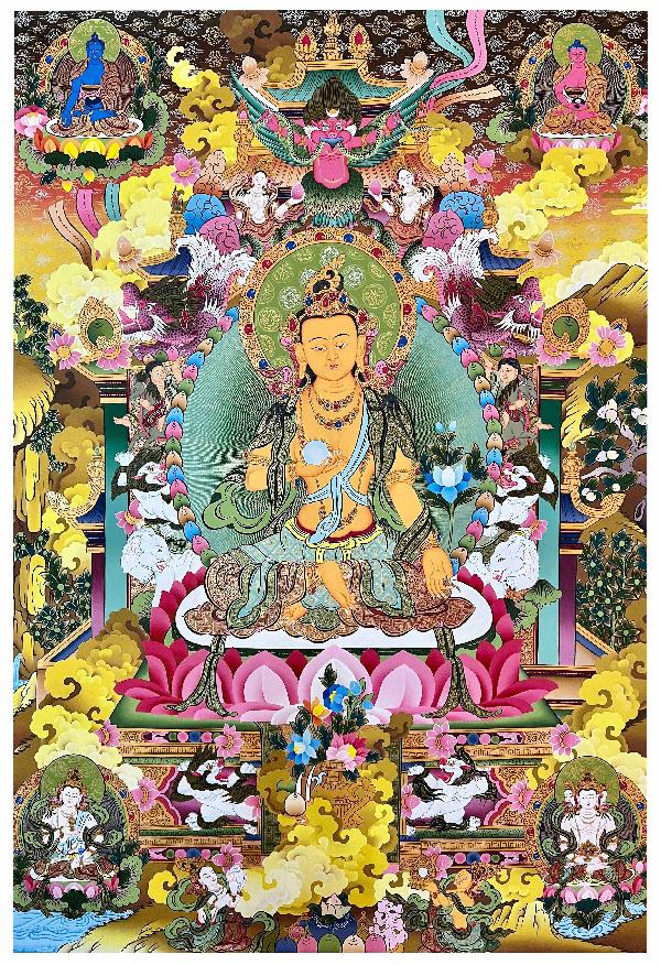 Ksitigarbha Thangka, Tibetan Buddhist Art, Hand Painted, [real Gold]