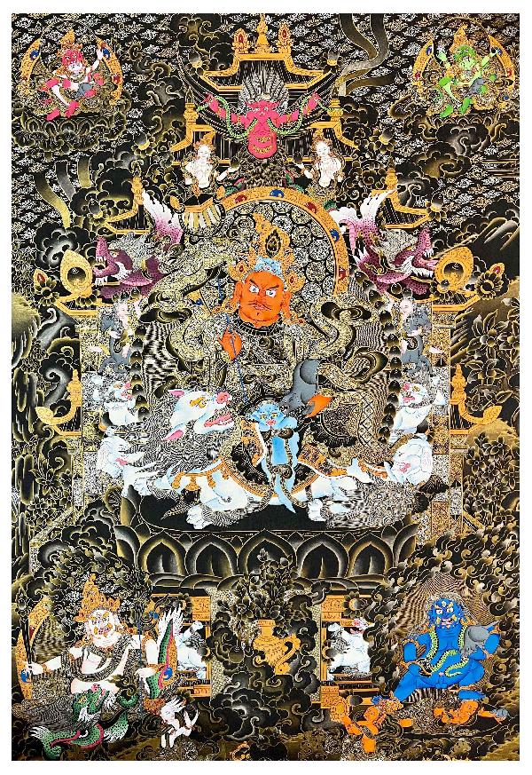 Jambhala: Namtose Thangka, Tibetan Buddhist Art, Hand Painted, [real Gold]