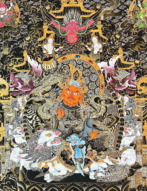Jambhala: Namtose Thangka, Tibetan Buddhist Art, Hand Painted, [real Gold]