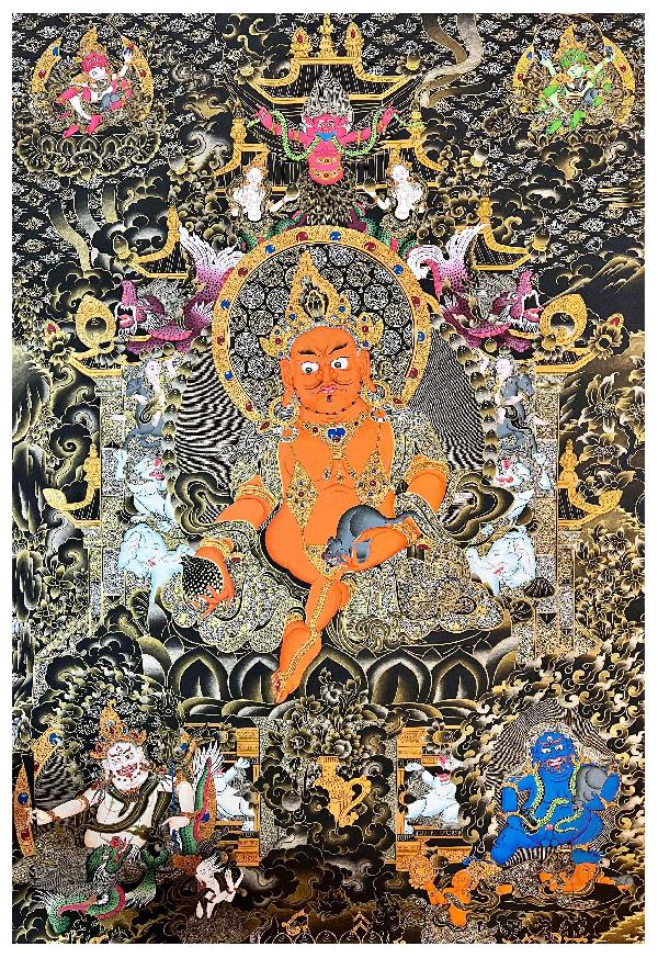 Five Jambhala Thangka, Tibetan Buddhist Art, Hand Painted, [real Gold]