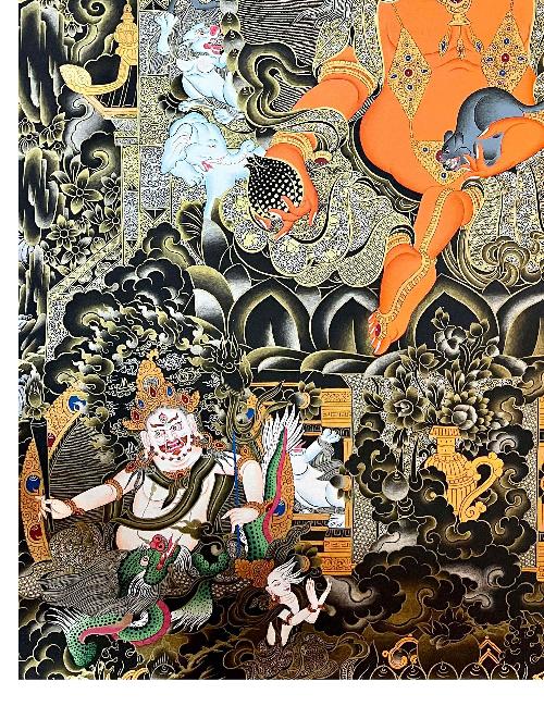 Five Jambhala Thangka, Tibetan Buddhist Art, Hand Painted, [real Gold]