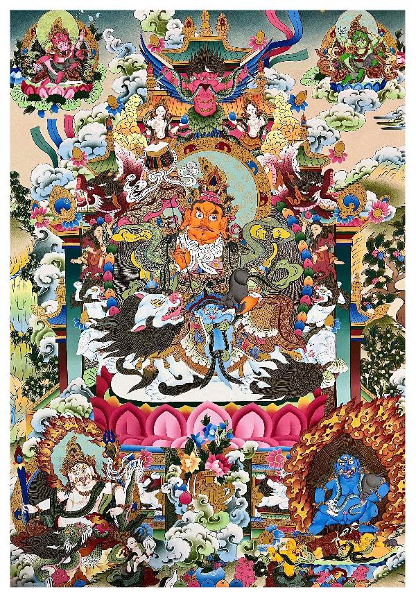 Jambhala: Namtose Thangka, Tibetan Buddhist Art, Hand Painted, [real Gold]