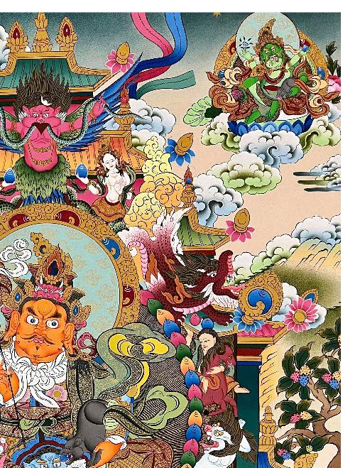 Jambhala: Namtose Thangka, Tibetan Buddhist Art, Hand Painted, [real Gold]