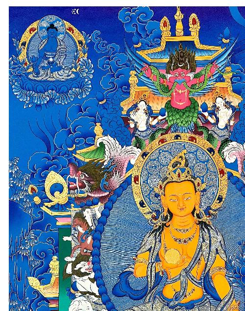 Ksitigarbha Thangka, Tibetan Buddhist Art, Hand Painted, [real Gold]
