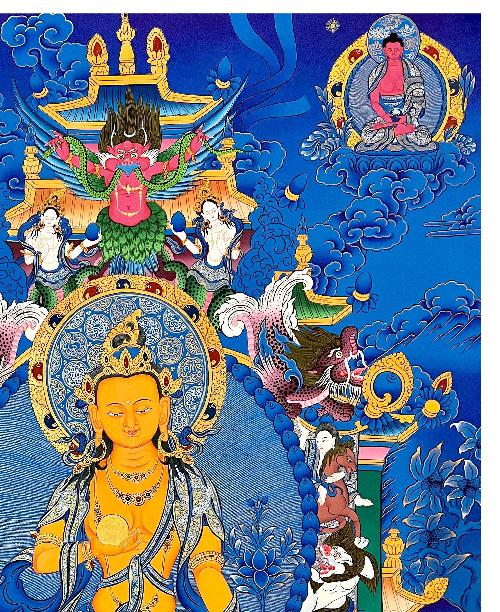 Ksitigarbha Thangka, Tibetan Buddhist Art, Hand Painted, [real Gold]