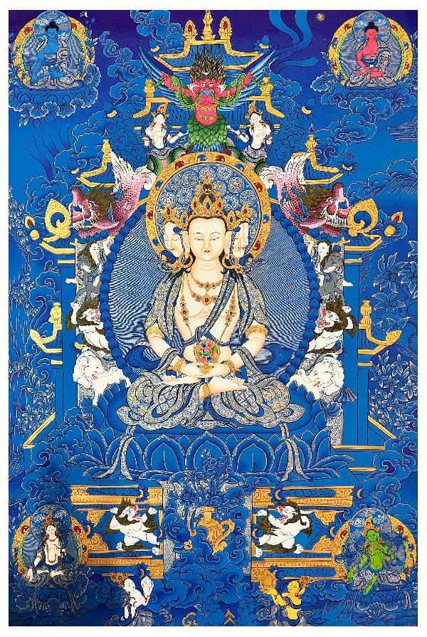 Maha Vairochana Thangka, Tibetan Buddhist Art, Hand Painted, [real Gold]