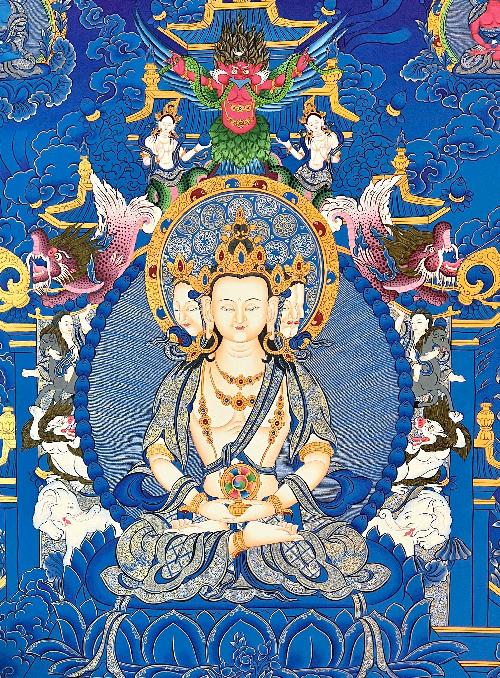 Maha Vairochana Thangka, Tibetan Buddhist Art, Hand Painted, [real Gold]