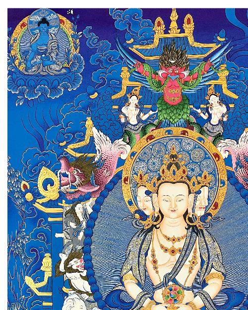 Maha Vairochana Thangka, Tibetan Buddhist Art, Hand Painted, [real Gold]