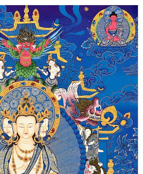 Maha Vairochana Thangka, Tibetan Buddhist Art, Hand Painted, [real Gold]