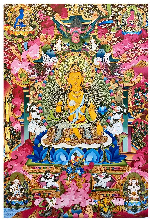 Ksitigarbha Thangka, Tibetan Buddhist Art, Hand Painted, [real Gold]