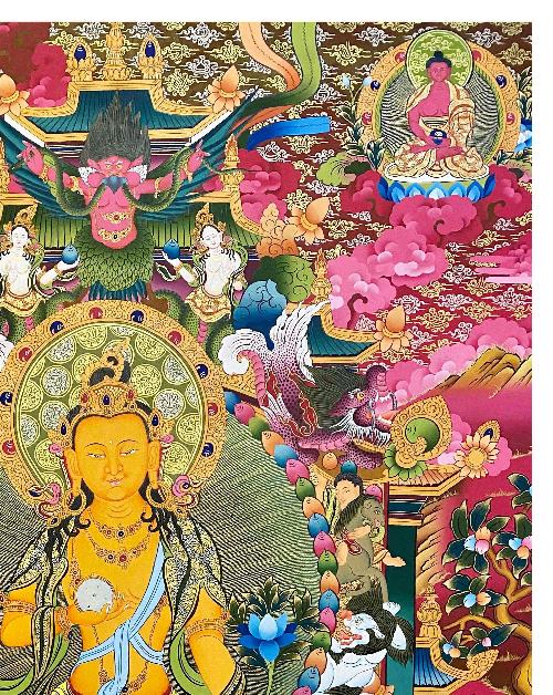 Ksitigarbha Thangka, Tibetan Buddhist Art, Hand Painted, [real Gold]