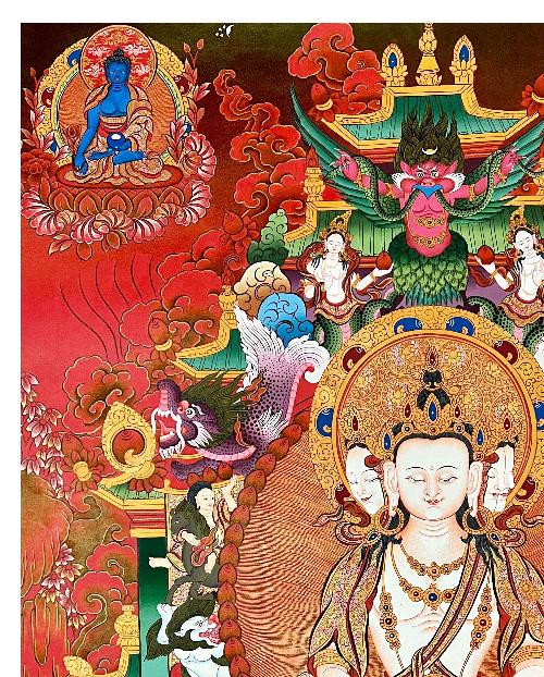 Maha Vairochana Thangka, Tibetan Buddhist Art, Hand Painted, [real Gold]
