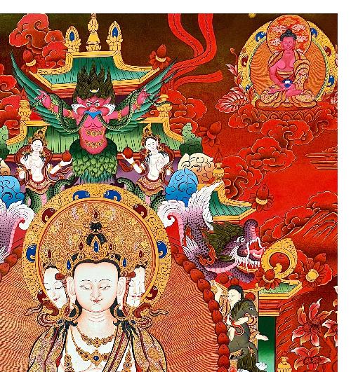 Maha Vairochana Thangka, Tibetan Buddhist Art, Hand Painted, [real Gold]