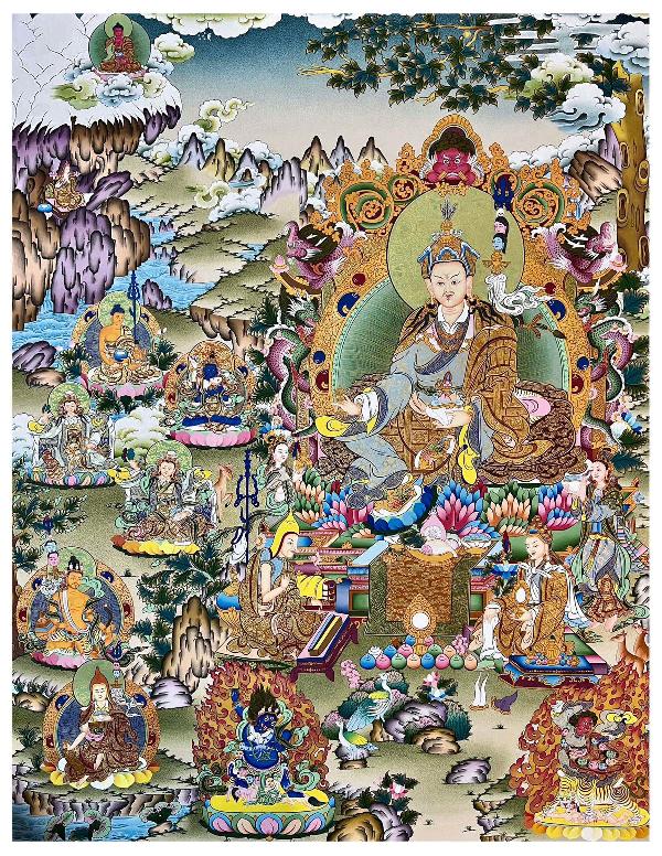 Padmasambhava Thangka, Tibetan Buddhist Art, Hand Painted, [real Gold]