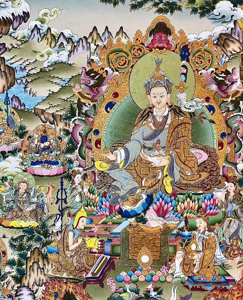 Padmasambhava Thangka, Tibetan Buddhist Art, Hand Painted, [real Gold]