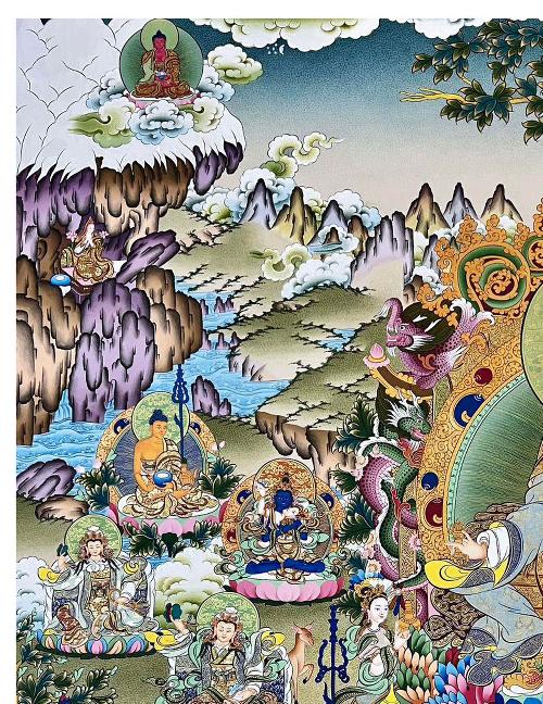 Padmasambhava Thangka, Tibetan Buddhist Art, Hand Painted, [real Gold]