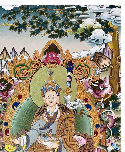 Padmasambhava Thangka, Tibetan Buddhist Art, Hand Painted, [real Gold]